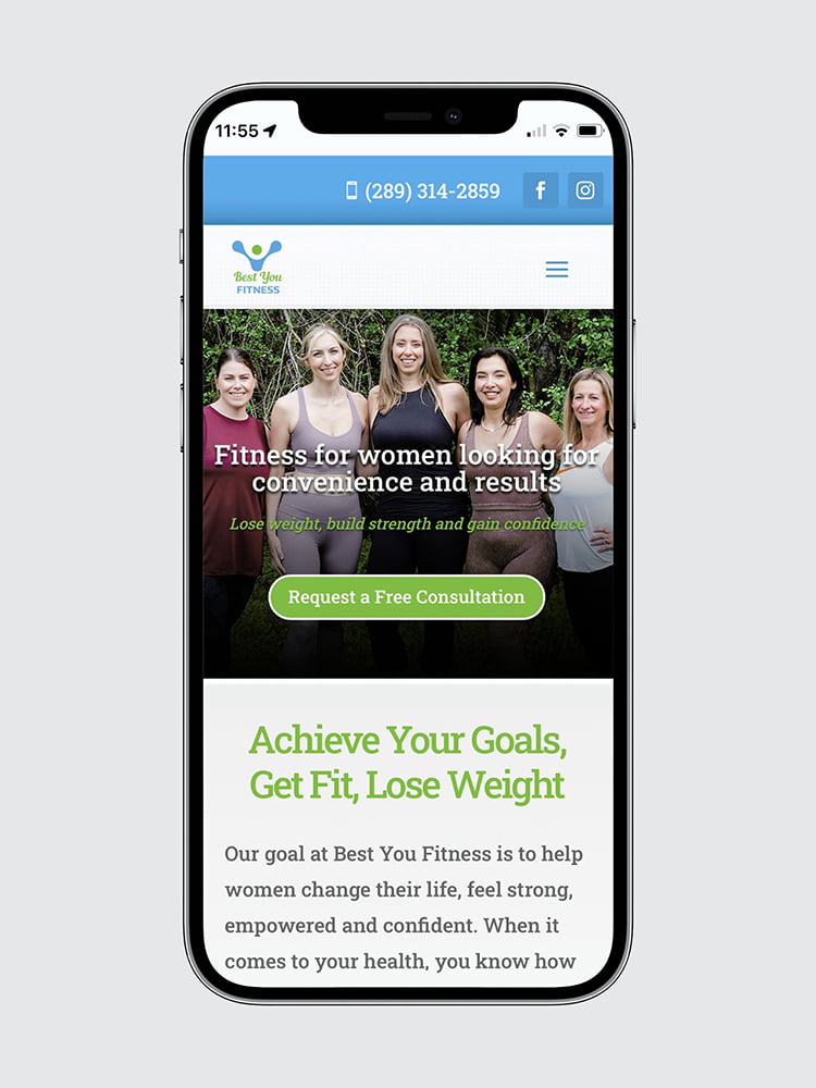 phone showing fitness trainer website